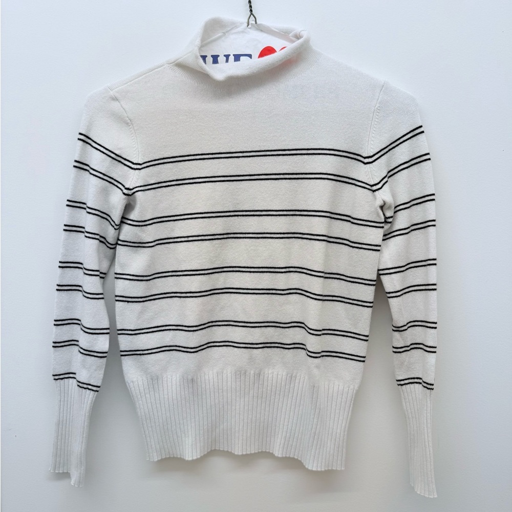 French Connection Funnel Neck White Striped Turtleneck Sweater Sz S